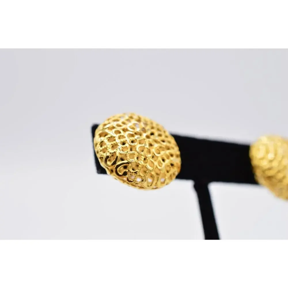 Vintage Stud Earrings Metallic Gold Round Puffy Filigree Chunky NOS 1980s 9L